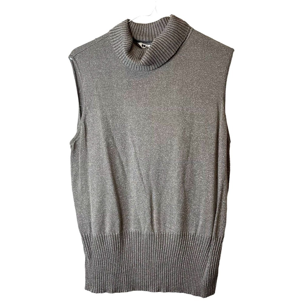 Nygard Collection Sweater Womens L(14-18) Sleeveless Cowl Collar Infused Silver